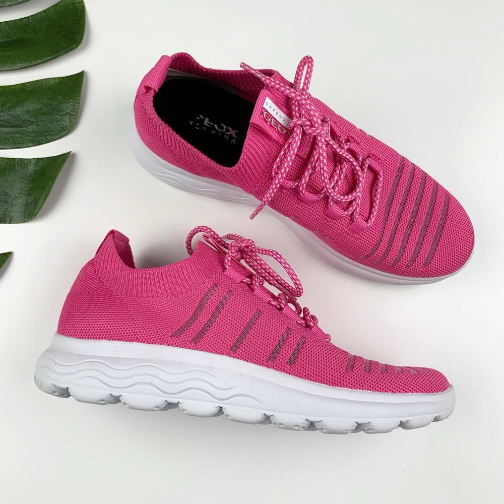 Geox Respira Spherica Sneakers Bright Pink Knit Comfort Lace Up Women's 8